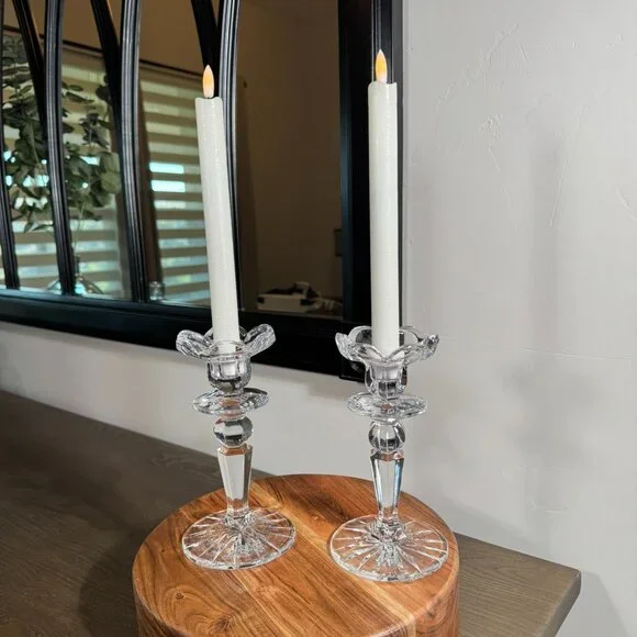 Elegant Clear Crystal Taper Candle Holders — Pair - Picture 2 of 14